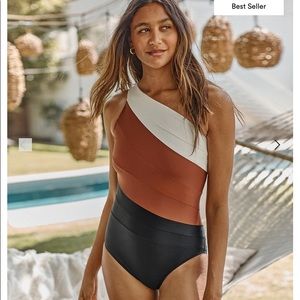 Summersalt signature swimsuit, The Sidestroke, in Sea Urchin & Amber White Sand